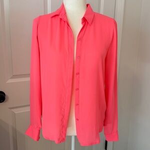 Forever 21 Button Up Sheer Neon Pink Blouse